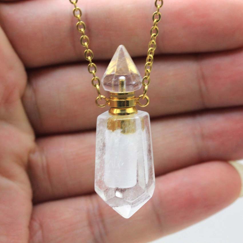 Elegant Crystal Aromatherapy Necklace Pendant – Gemstone Perfume Bottle in 6 Colors