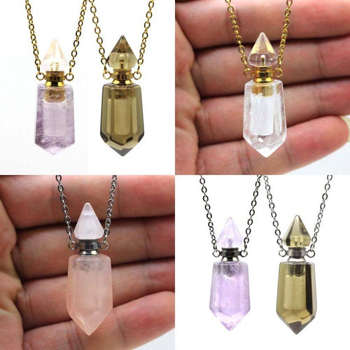 Elegant Crystal Aromatherapy Necklace Pendant – Gemstone Perfume Bottle in 6 Colors